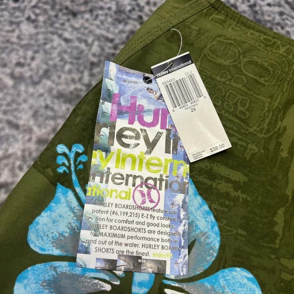 NWT Hurley Board Shorts Mens 29 Green Blue Tropical Flowers Surf Swim Trunks Y2K